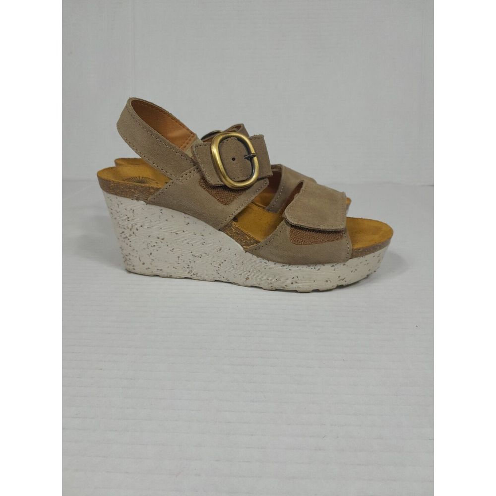 Otbt Platform Sandals Beige Suede Peasant Wedge Shoe Sandal Women Sz 6 Greige - Picture 2 of 14